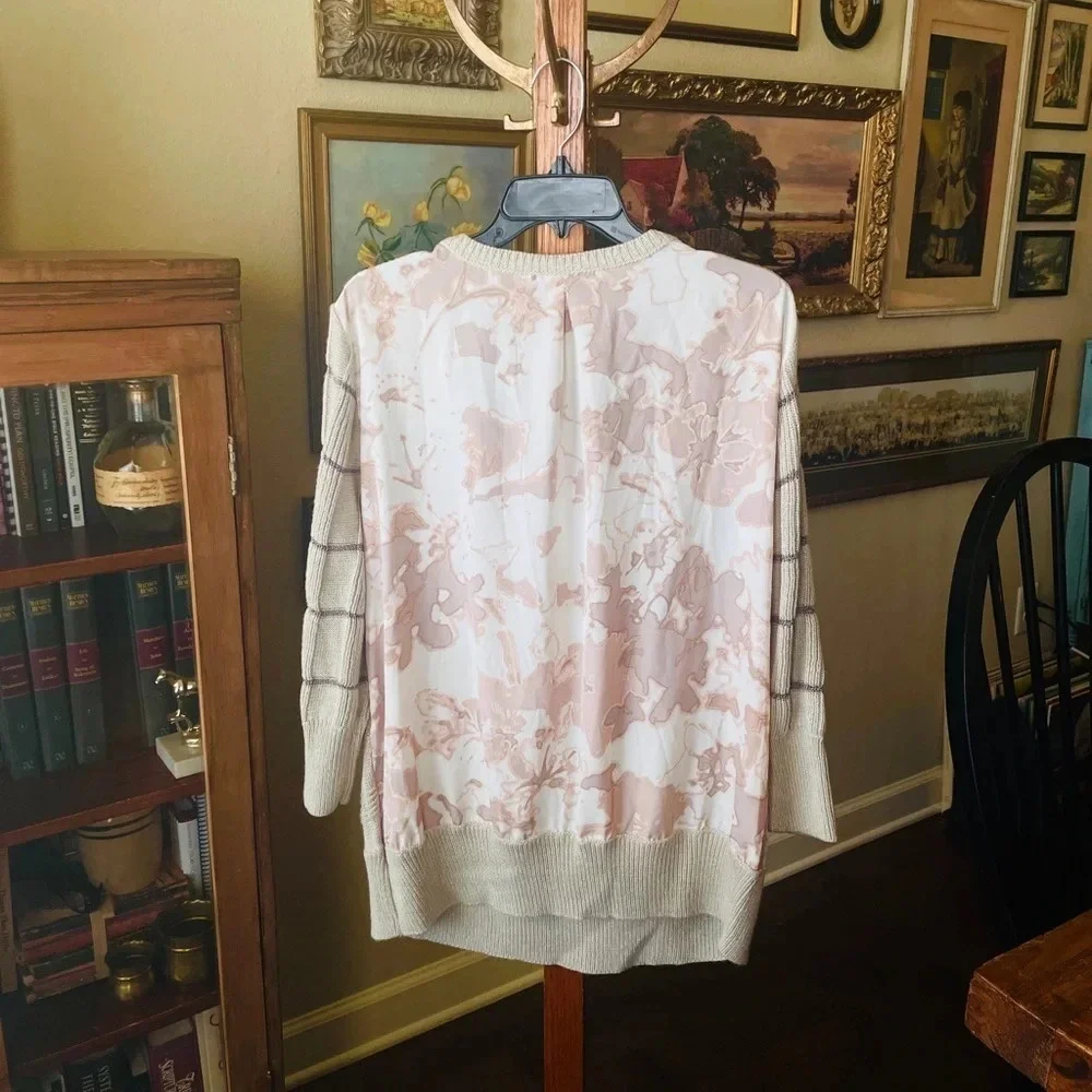 Simply Vera Wang mixed material women’s sweater 3/4 sleeve SZ XL beige/pink